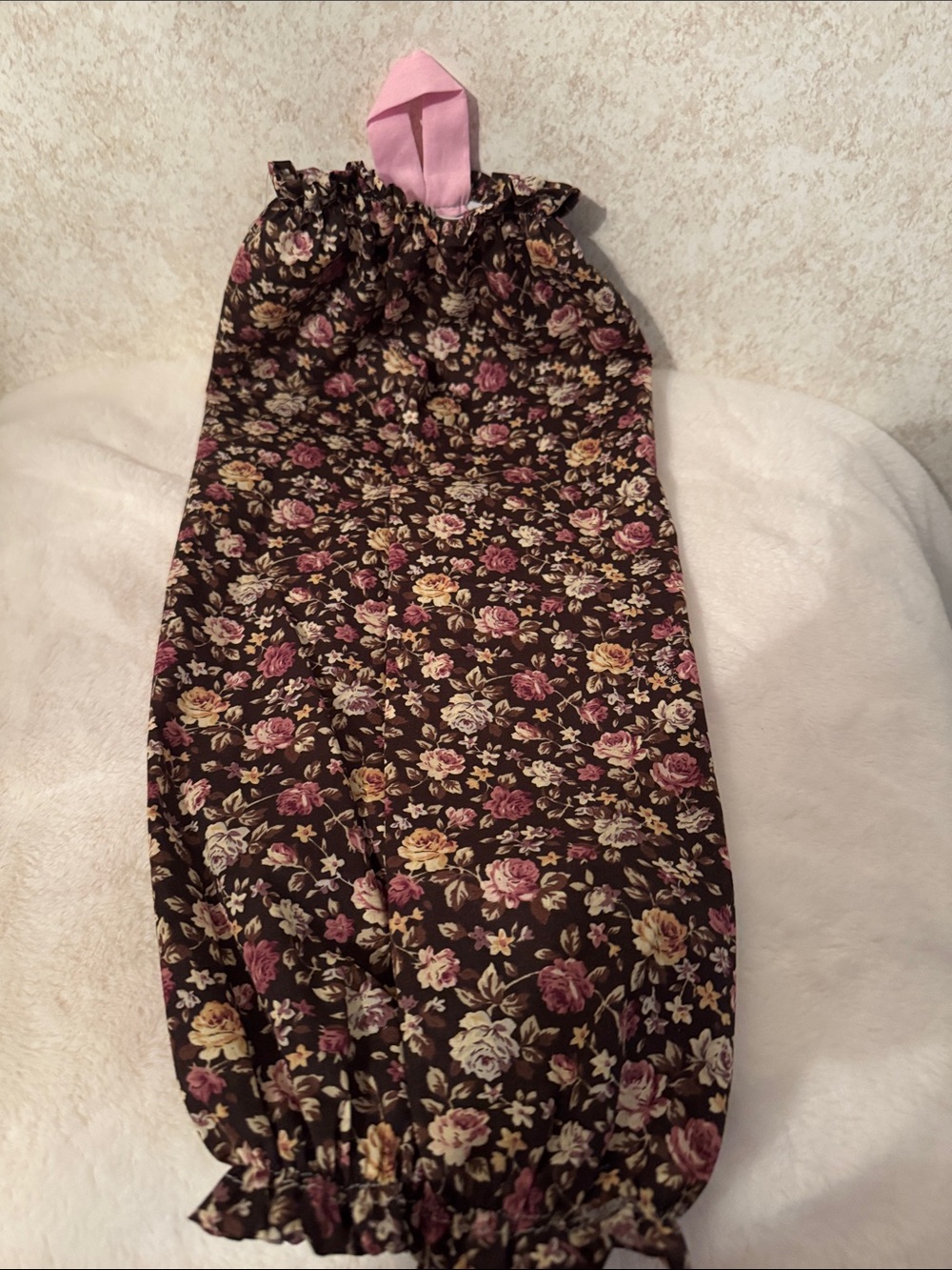 Floral Plastic Bag storage Brown and Pink Roses NWOT